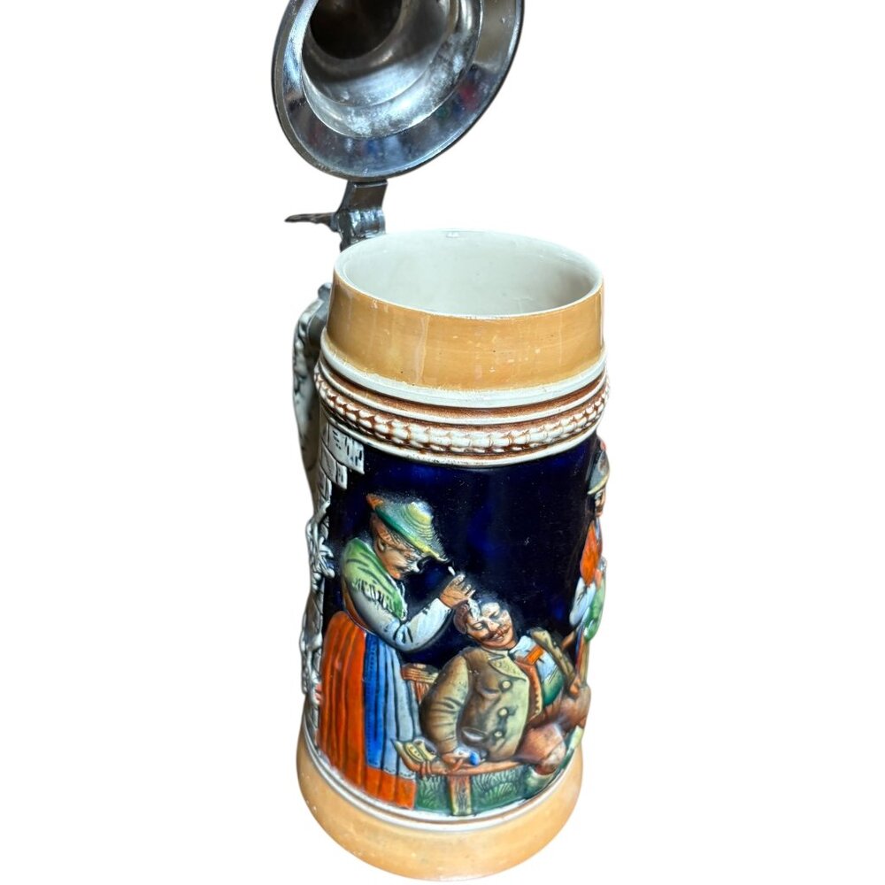 Vintage German Beer Stein with Pewter Lid and Handle